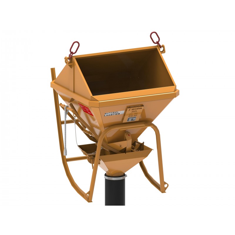 Benne à béton couchée à tuyau de 350L avec boucles de levage