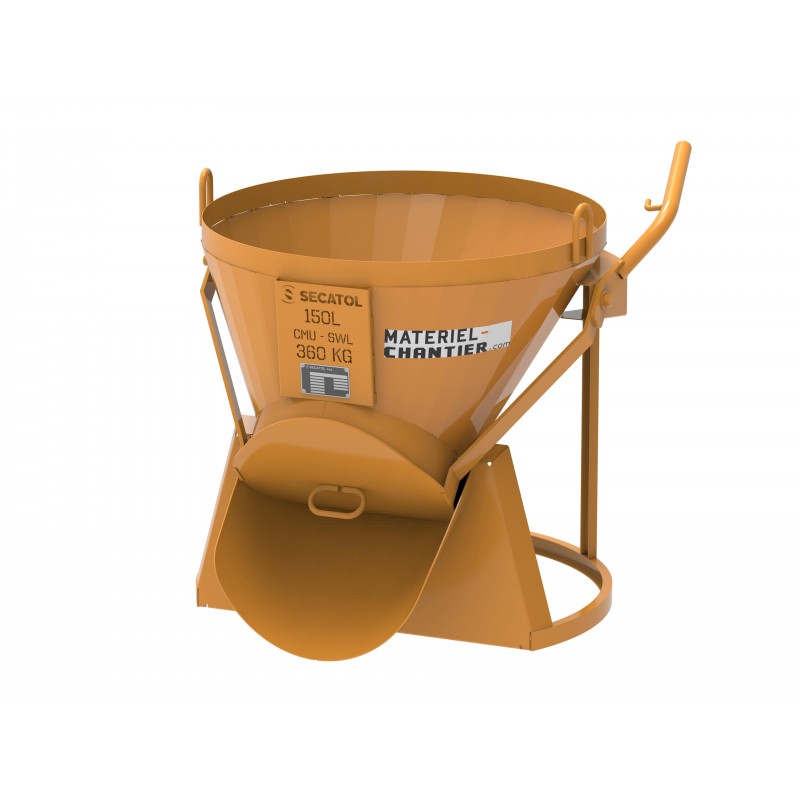 Benne à béton distributrice droite de 150L à déversement latéral à levier