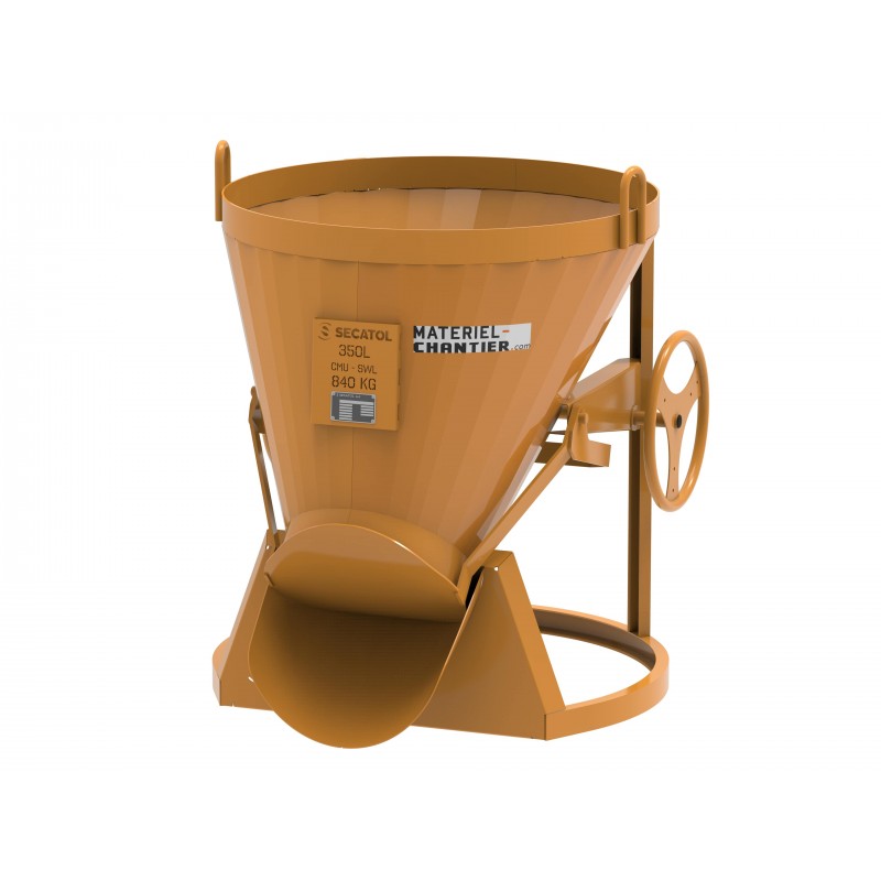 Benne distributrice droite à déversement latéral 350L à volant et boucles de levage